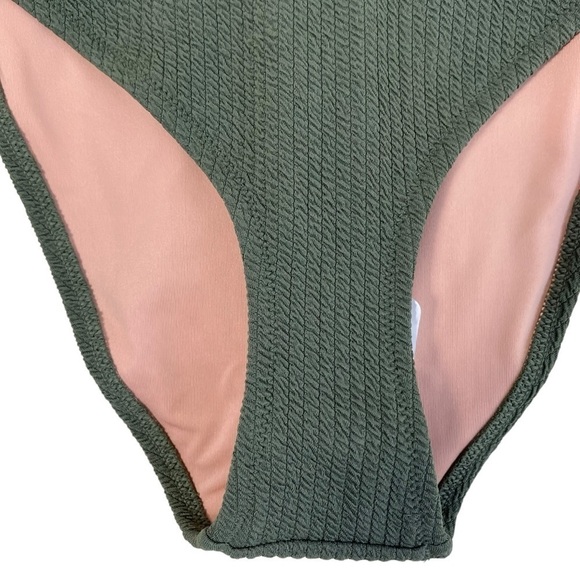 NWT J.Crew Olive Green Scrunchie Textured Curved Waist Cheeky Bikini Bottom Sz M - Picture 8 of 16